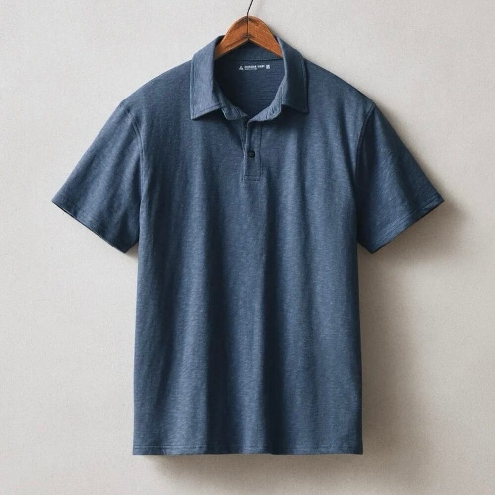 NWOT American Giant Men's Short Sleeve Premium Slub Polo Shirt Naval Blue Small
